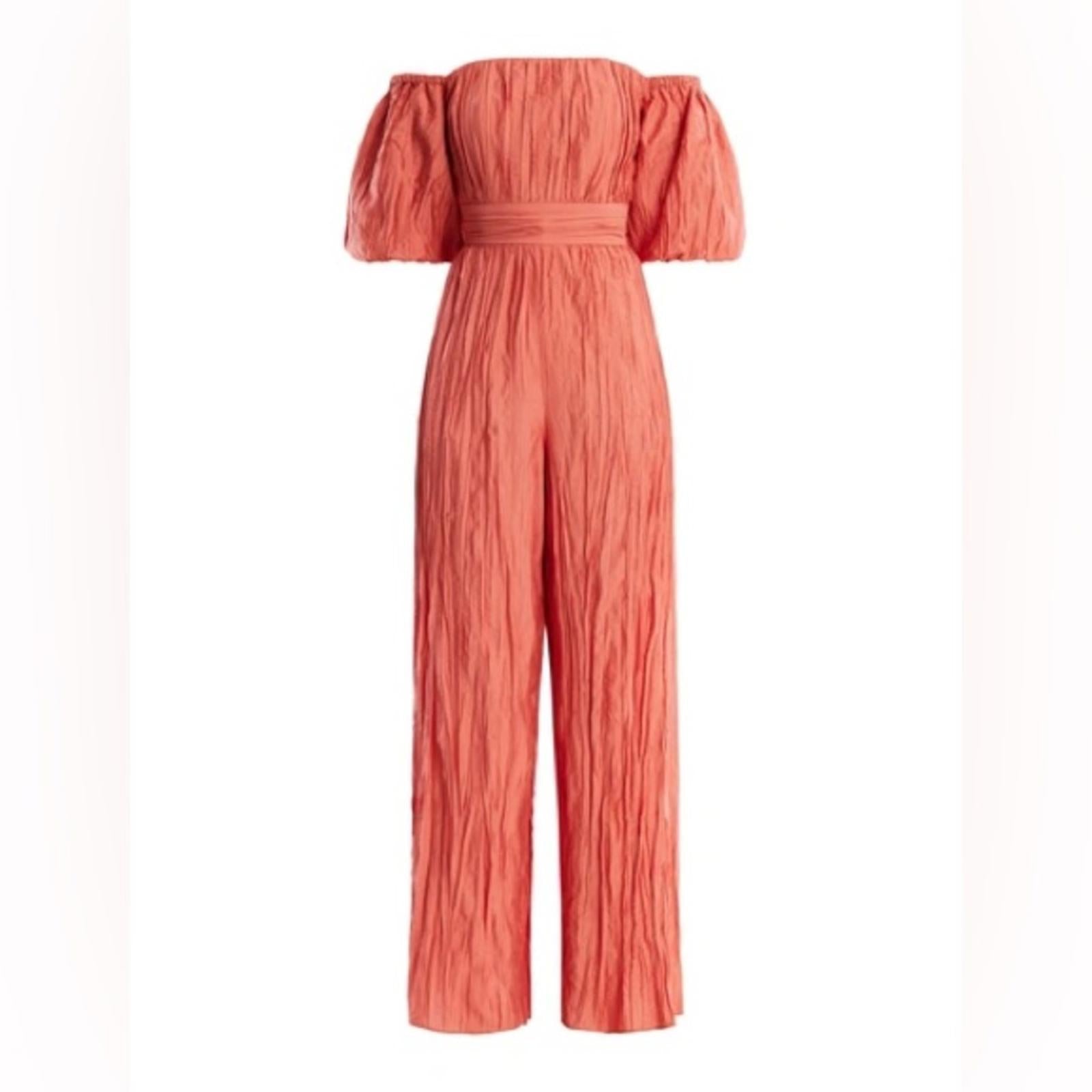 BCBGMAXAZRIA Felix Puff Sleeve Jumpsuit, Coral Size 2 New w/Tag Retail $348