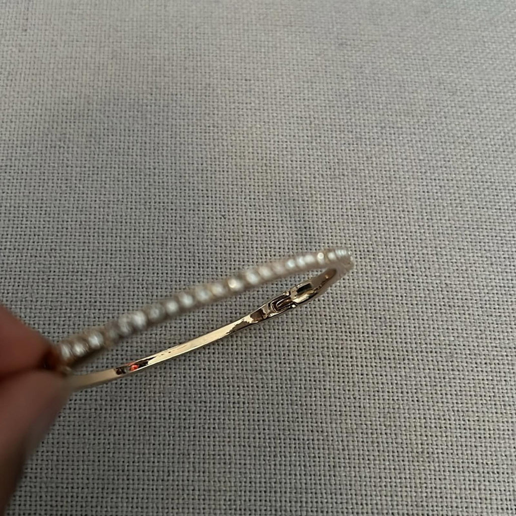 Anne Klein Gold Tone Crystal Scallop Stone Hinge Bangle Bracelet, New w/Tag