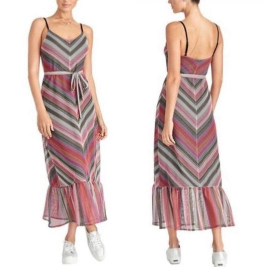 Rachel Roy Finn Metallic Striped Maxi Dress in Pink Grey, Size L New w/Tag