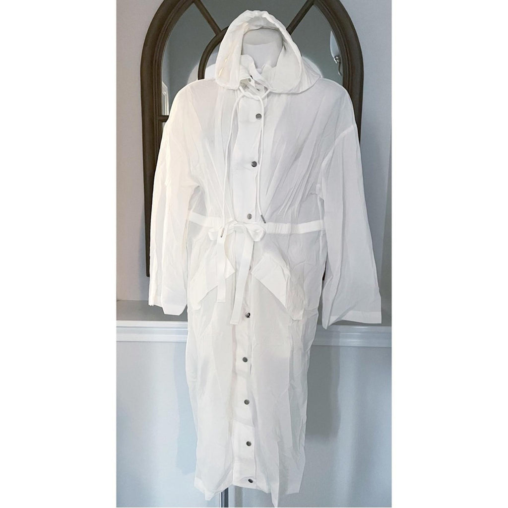 MOTF Lightweight Drawstring Trench Coat in White, Size L New in Packaging