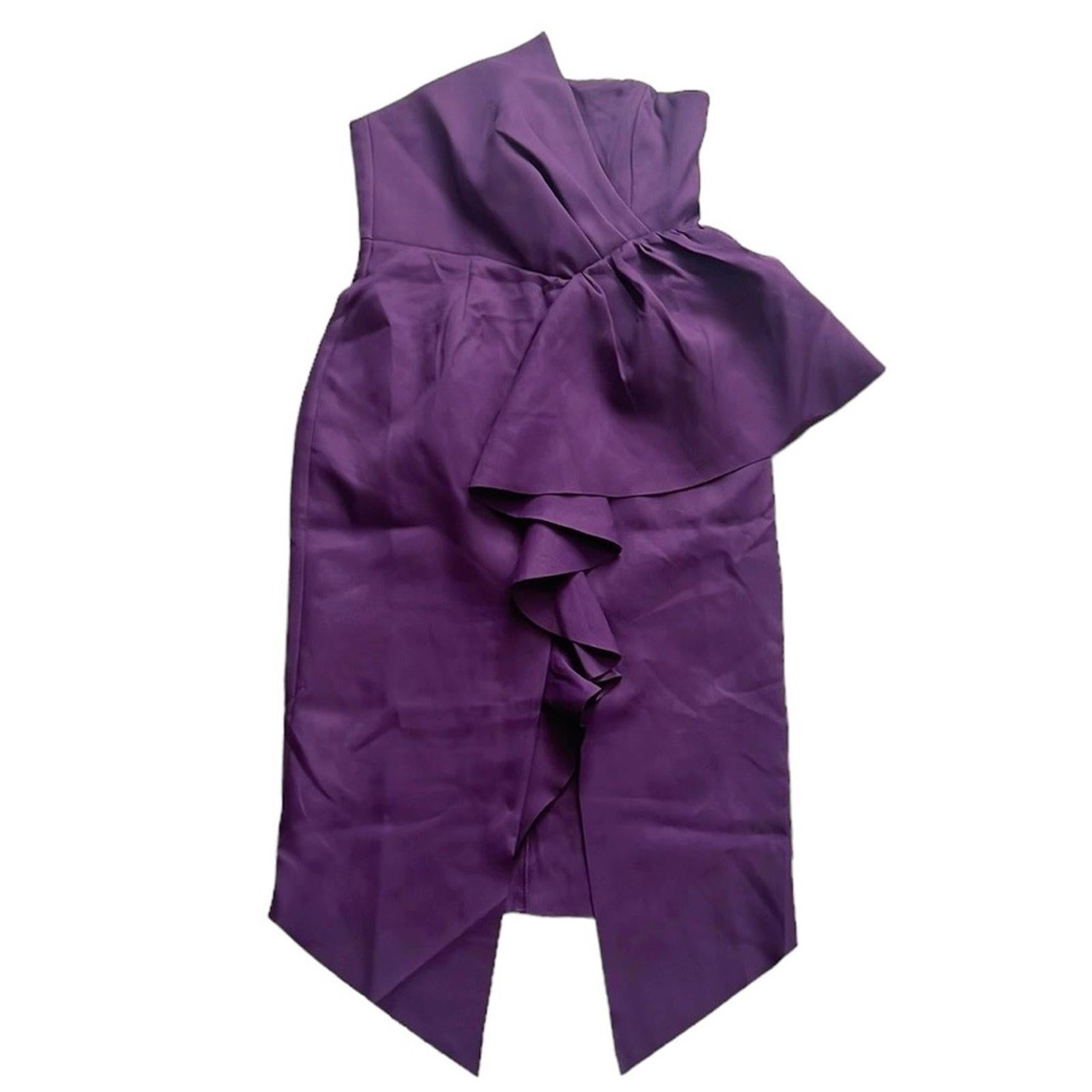 NEW Elliatt Reception Cascade Ruffle Strapless Dress in Purple, Size L $170