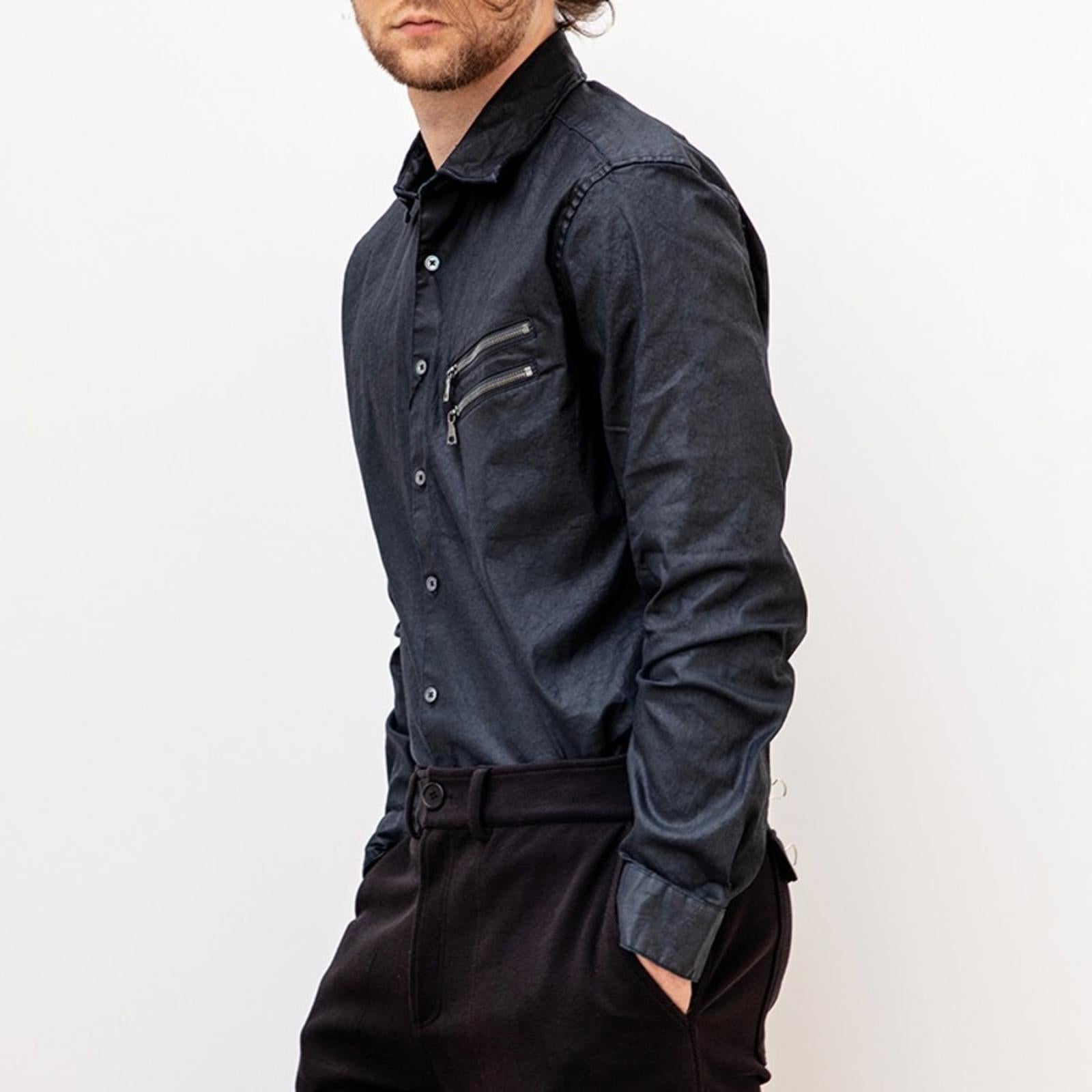 NEW John Varvatos Zill Navy Spread Collar Long Sleeve Shirt, Men's M Retail $498
