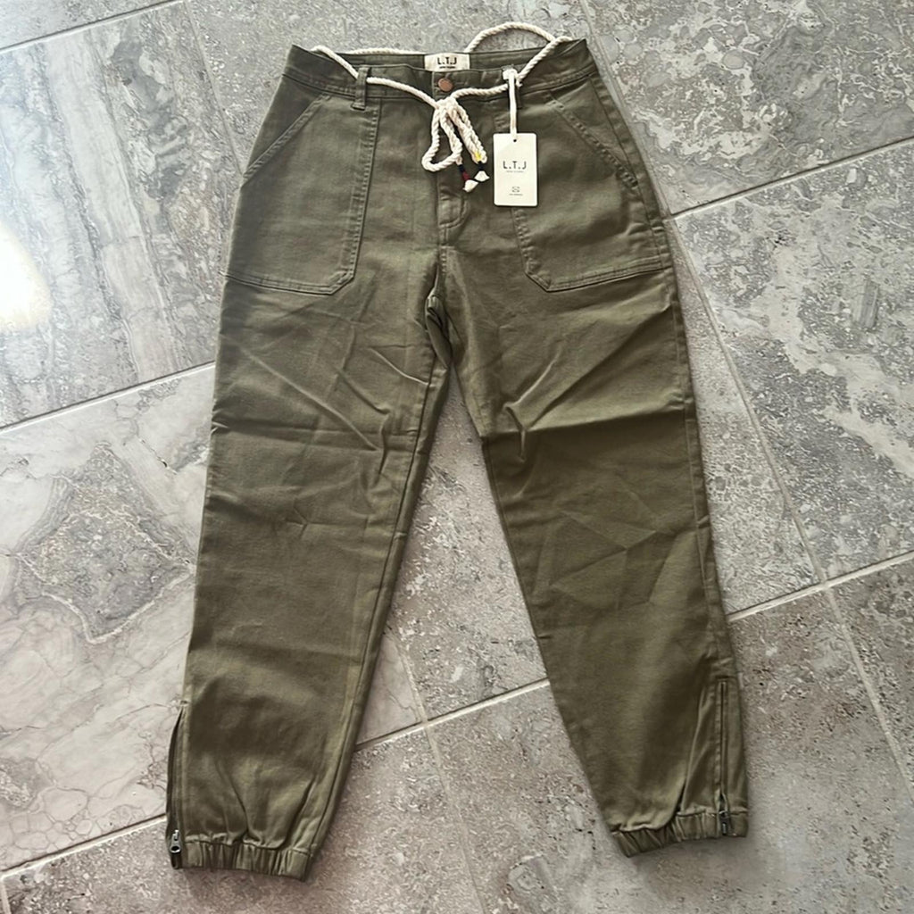 L.T.J Letter to Juliet Zip Cuff Utility Pants in Grey, Size L New w/Tag
