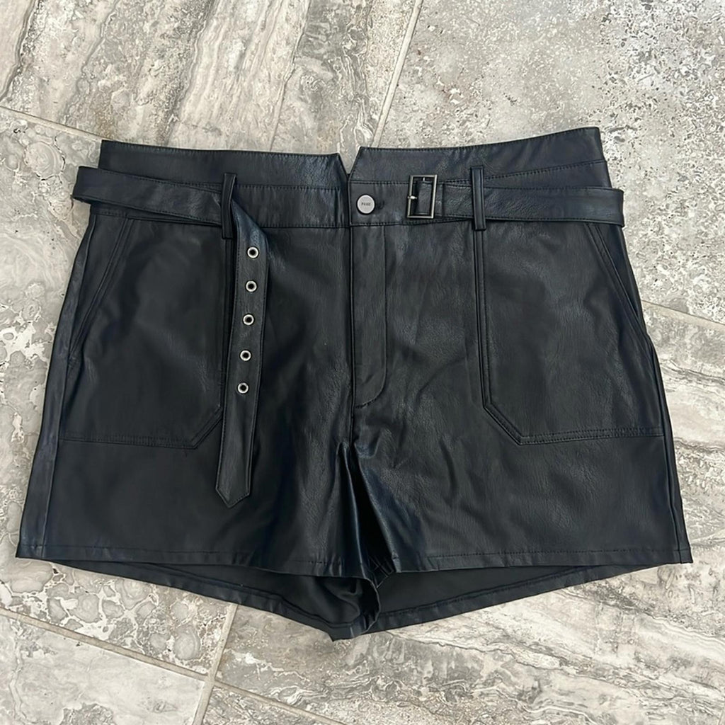 Anthropologie’s Jonas Faux Leather Belted Shorts, Black Size 14 New SOLD OUT