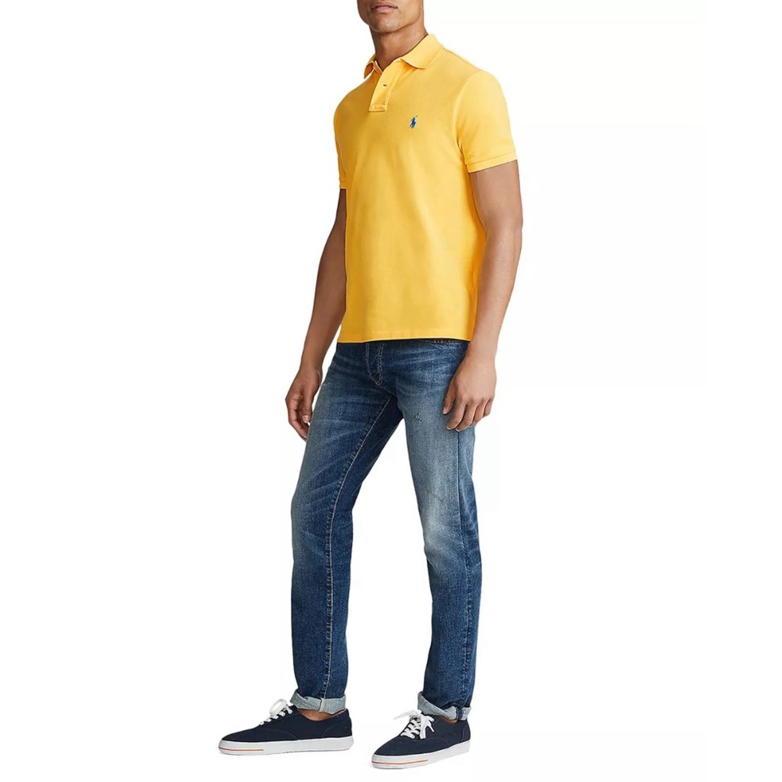 Polo Ralph Lauren Mesh Polo Shirt, Custom Slim Fit in Yellow Size S New w/Tag
