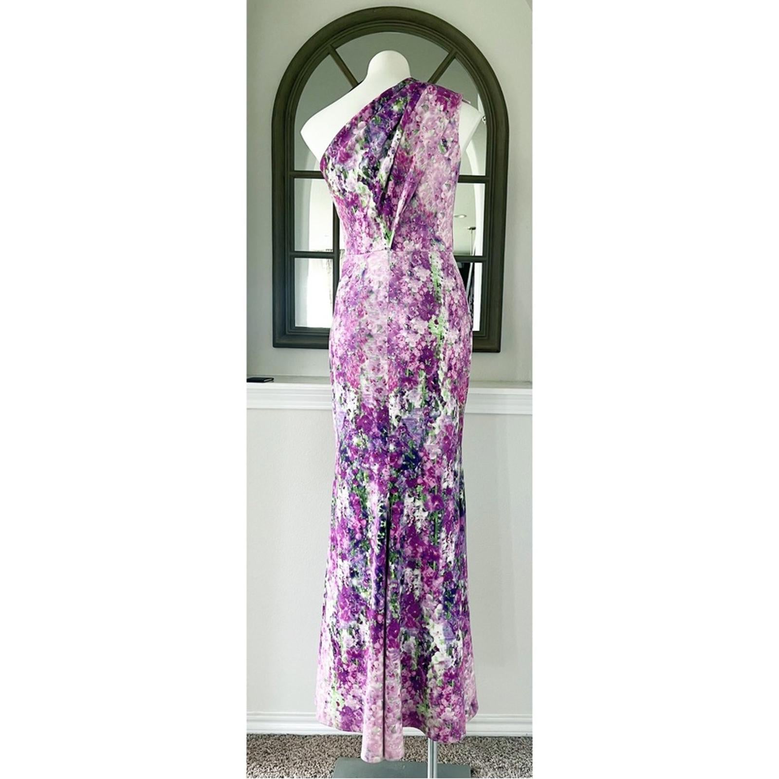 BADGLEY MISCHKA One-Shoulder Purple Orchid Gown, Size 4 Retail $990