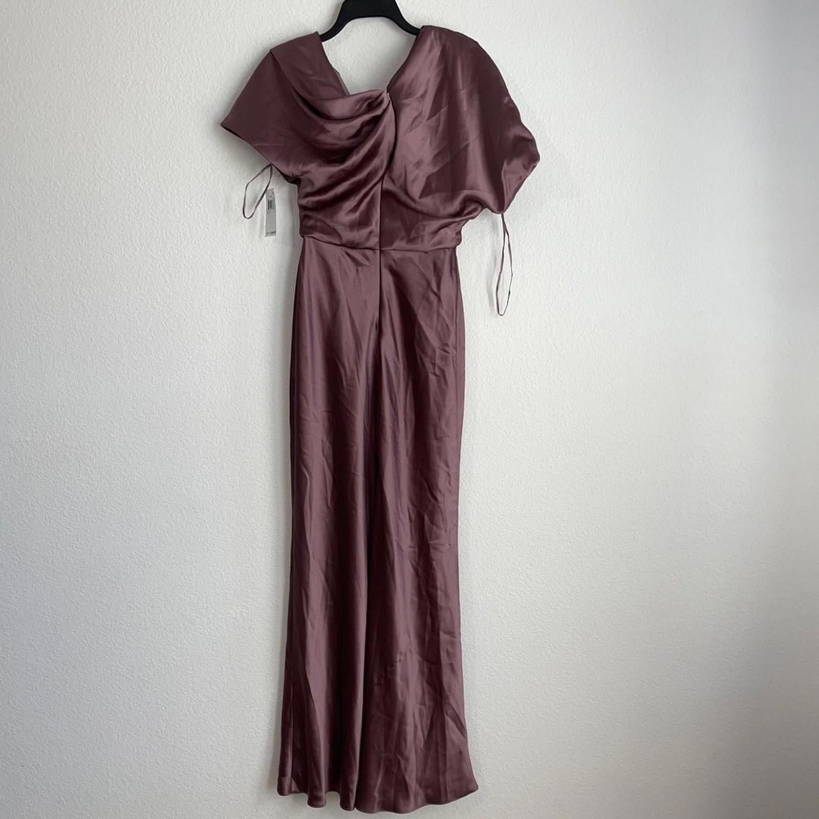 NWT Amsale Draped Satin One Shoulder Dress Mauve, Size 2 New w/Tag