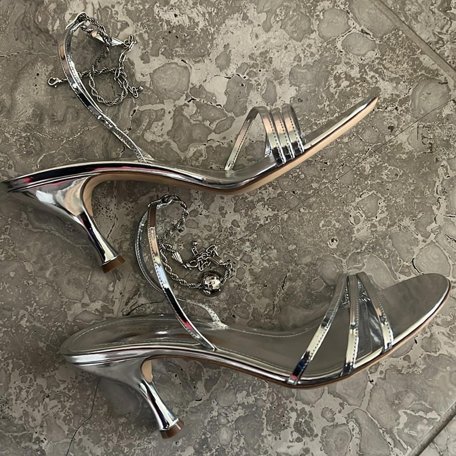 Ferragamo Denise Sandals 70mm in Silver, Size 7 NEW in Box