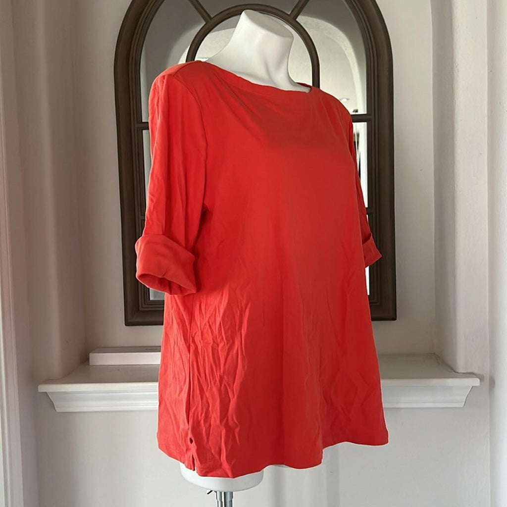 Ralph Lauren Plus Size Boatneck Elbow-Sleeve Top, Boatneck Orange Size 2X NEW