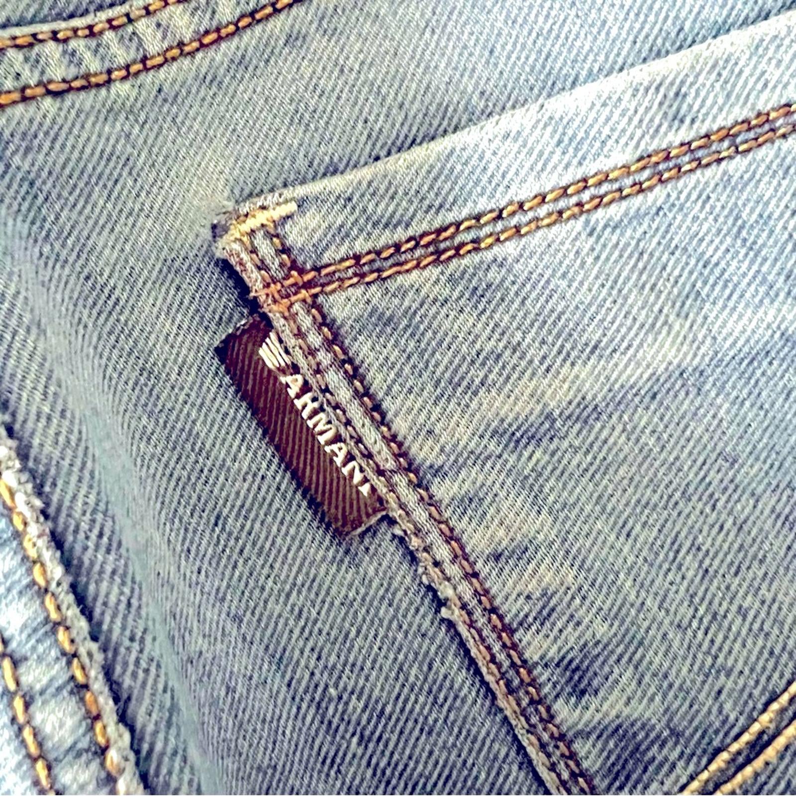 Emporio Armani Blue Jeans w/Leather Patch, Size 32