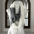 CL Infinity Crochet-Knit Scarf in White & Grey