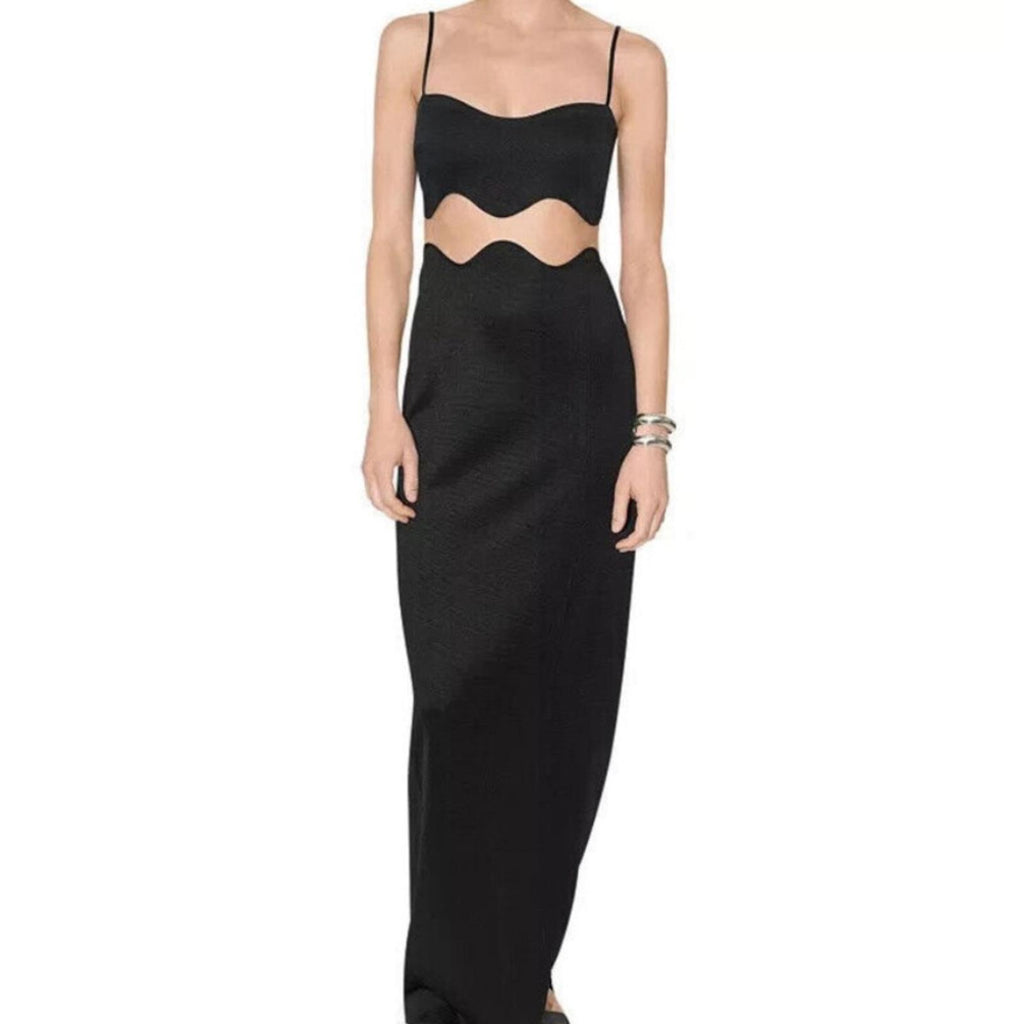 NEW Galvan Siren Wavy Mesh CutOut Maxi Dress, Size US8 | FR40 Black NWT $1,995