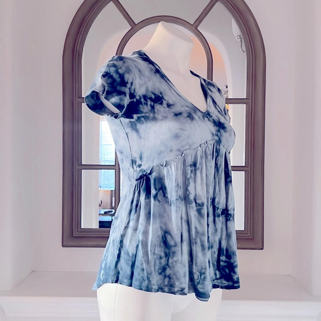 Baea Babydoll Tie-Dye Peplum V-Neck Top, Size XS New w/Tag $88