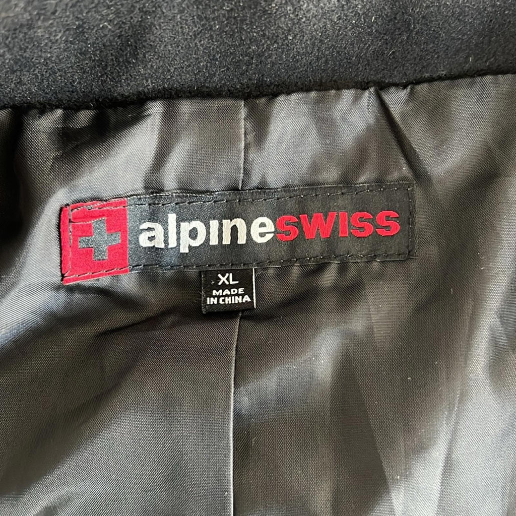 Alpine Swiss Emma Peacoat Double-Breasted Wool Coat in BLACK, Size XL NWT $165