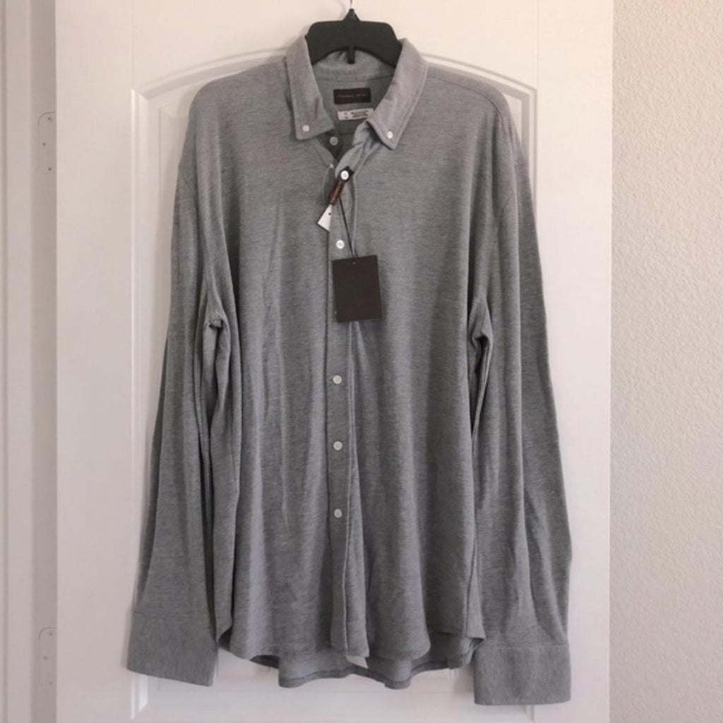 Thomas Dean Textured Button Down Shirt in Grey, Size XXL New w/Tag $125