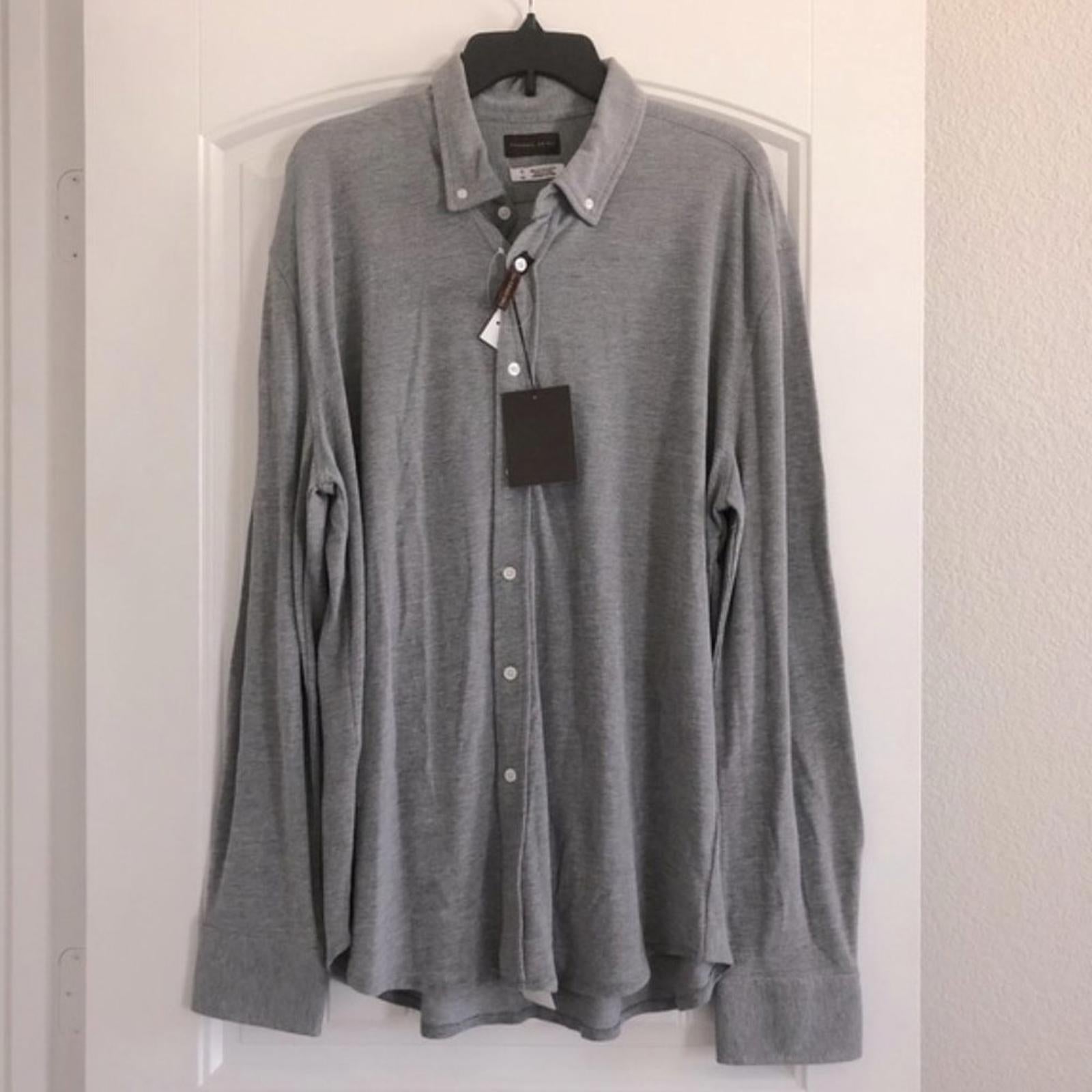 Thomas Dean Textured Button Down Shirt in Grey, Size XXL New w/Tag $125