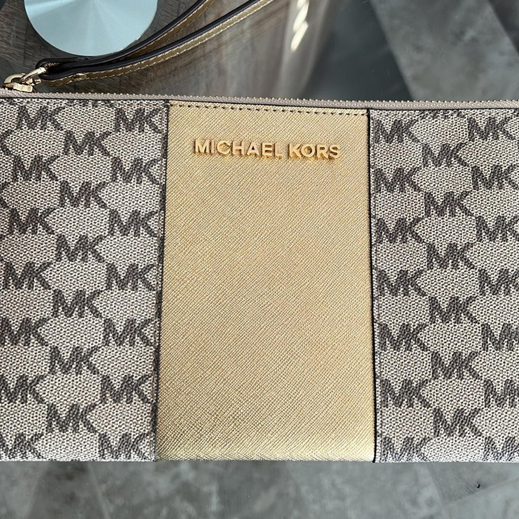 Michael Kors Large Center Stripe Zip Clutch MK Monogram, New w/o Tag Retail $98