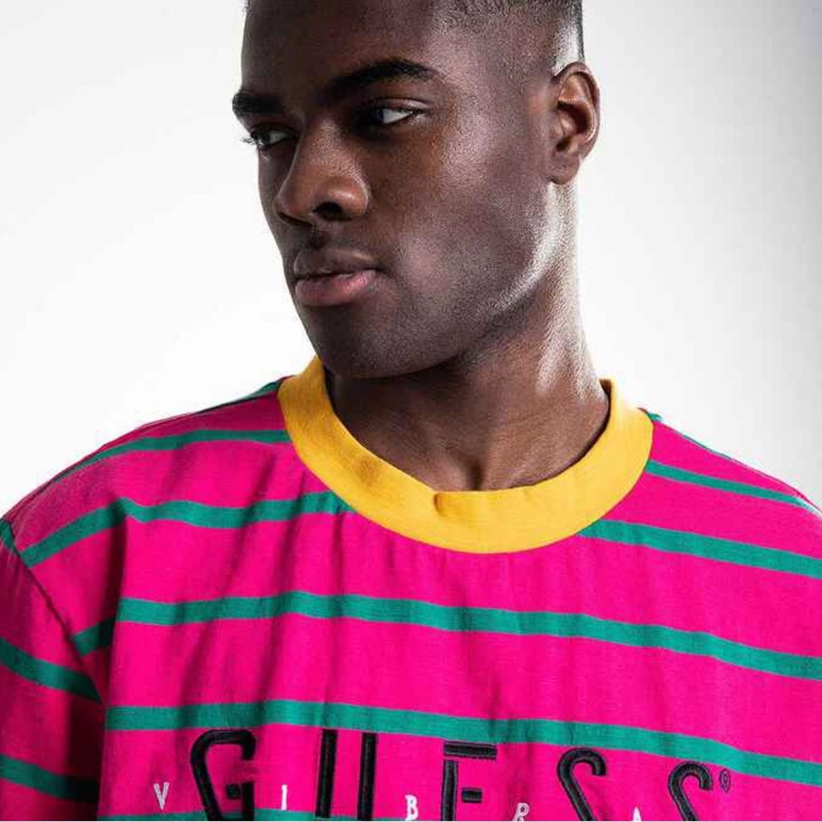 RARE Guess × J Balvin Vibras Stripe Accent Ringer T-Shirt, Size M EXCELLENT!