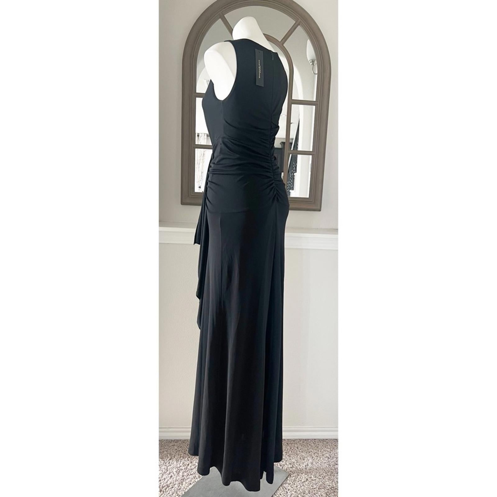Donna Karan New York Social Occasion V-Neck Ruched Gown in Black Size 6 NWT $495