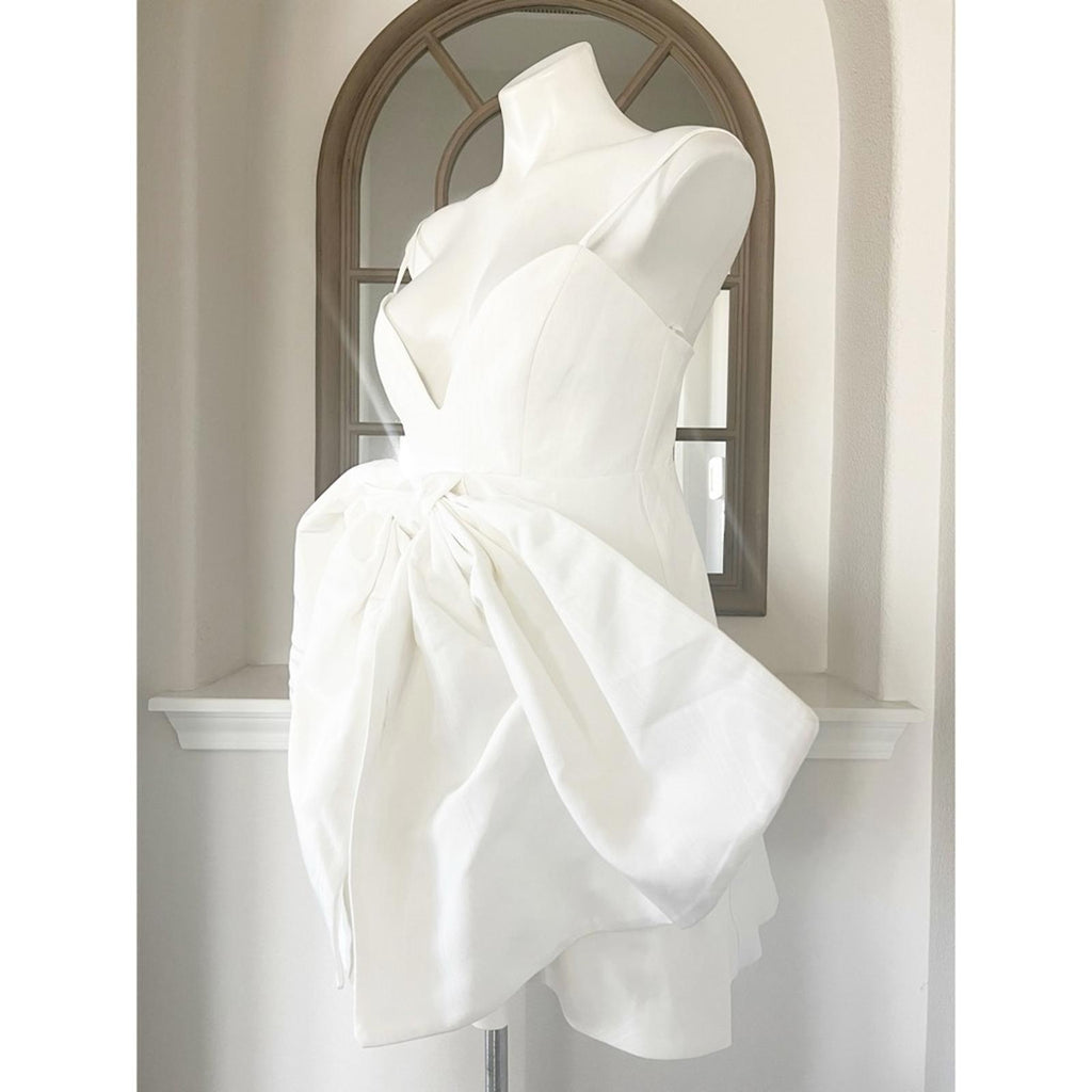 BARDOT Annabelle Statement Bow Minidress, Orchid White Size 6/M Retail $169