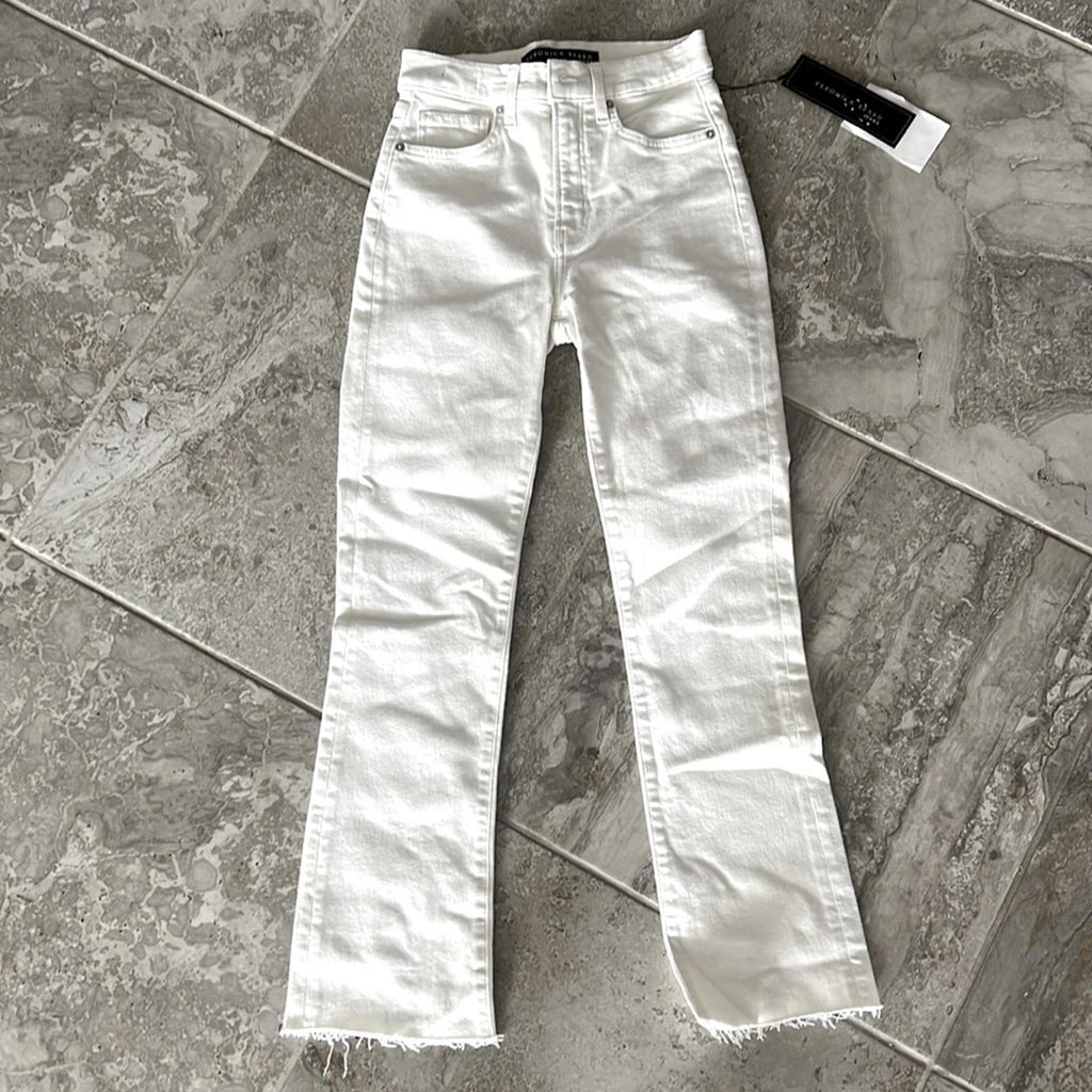 Veronica Beard Jean Carly Raw Hem Kick Flare Jeans White Size 24 New w/Tag $218