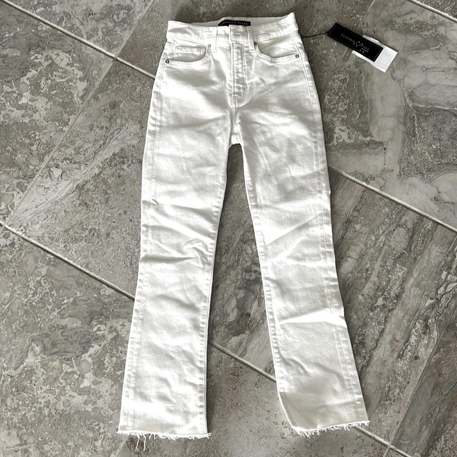 Veronica Beard Jean Carly Raw Hem Kick Flare Jeans White Size 24 New w/Tag $218