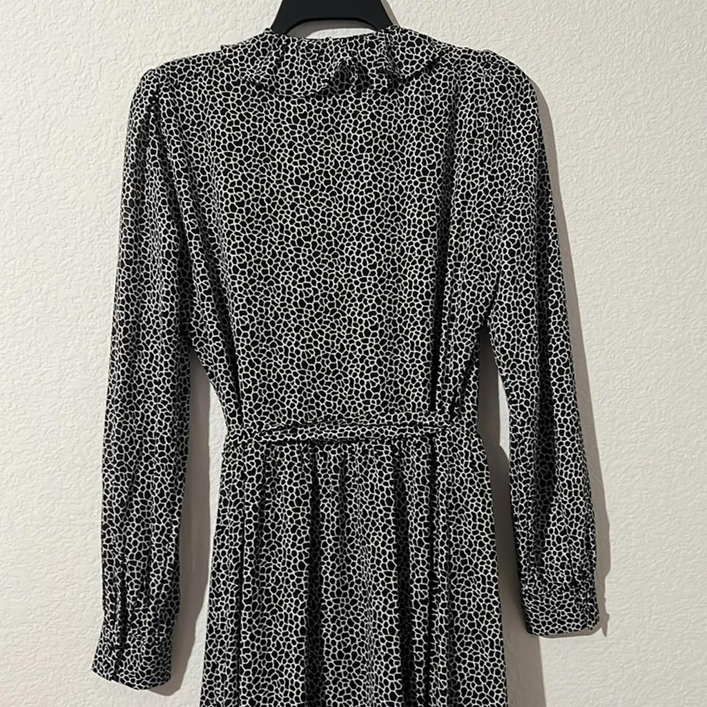 Michael Kors Sheer Tie Ruffled Printed Wrap Dress in Black/White, NWT, Size S