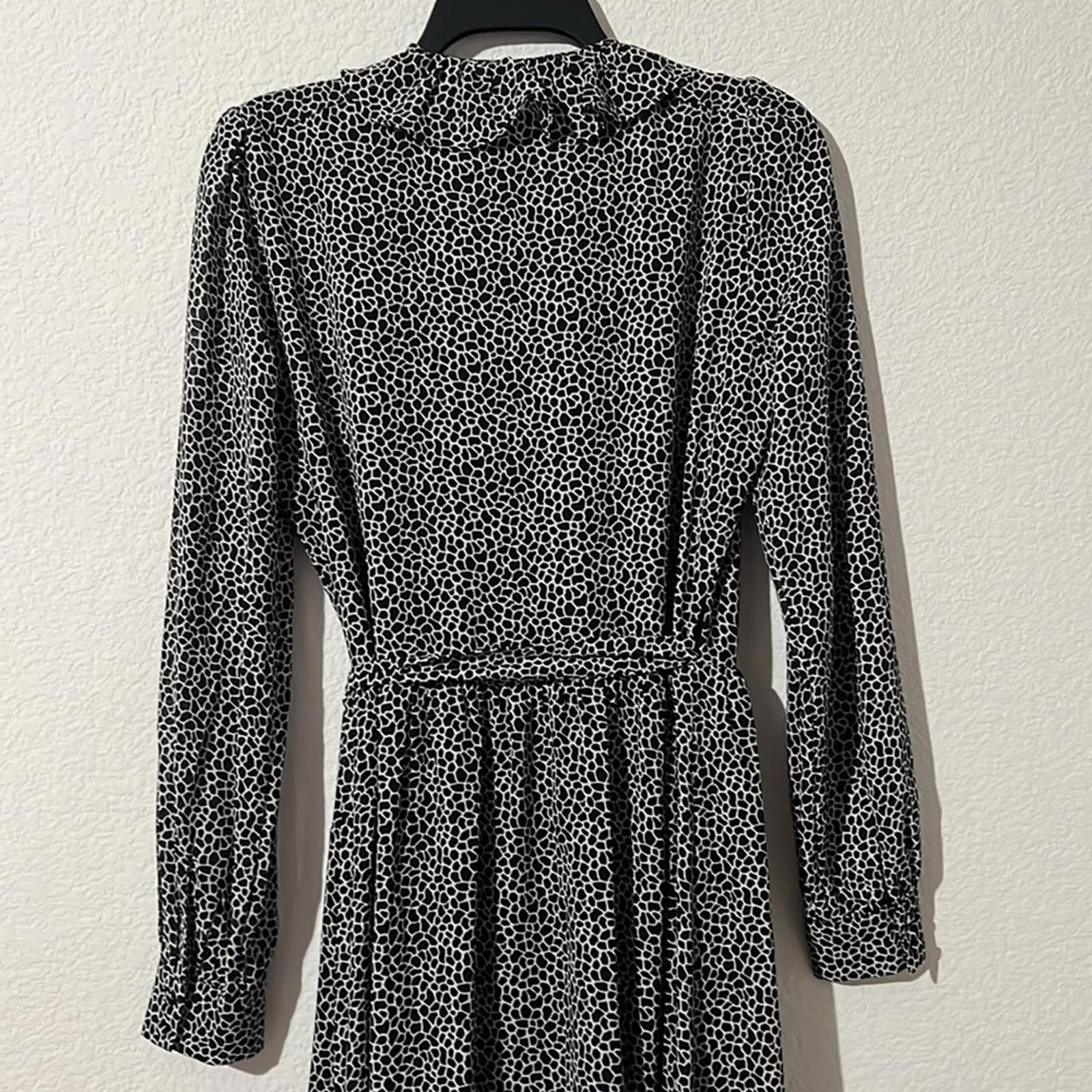 Michael Kors Sheer Tie Ruffled Printed Wrap Dress in Black/White, NWT, Size S