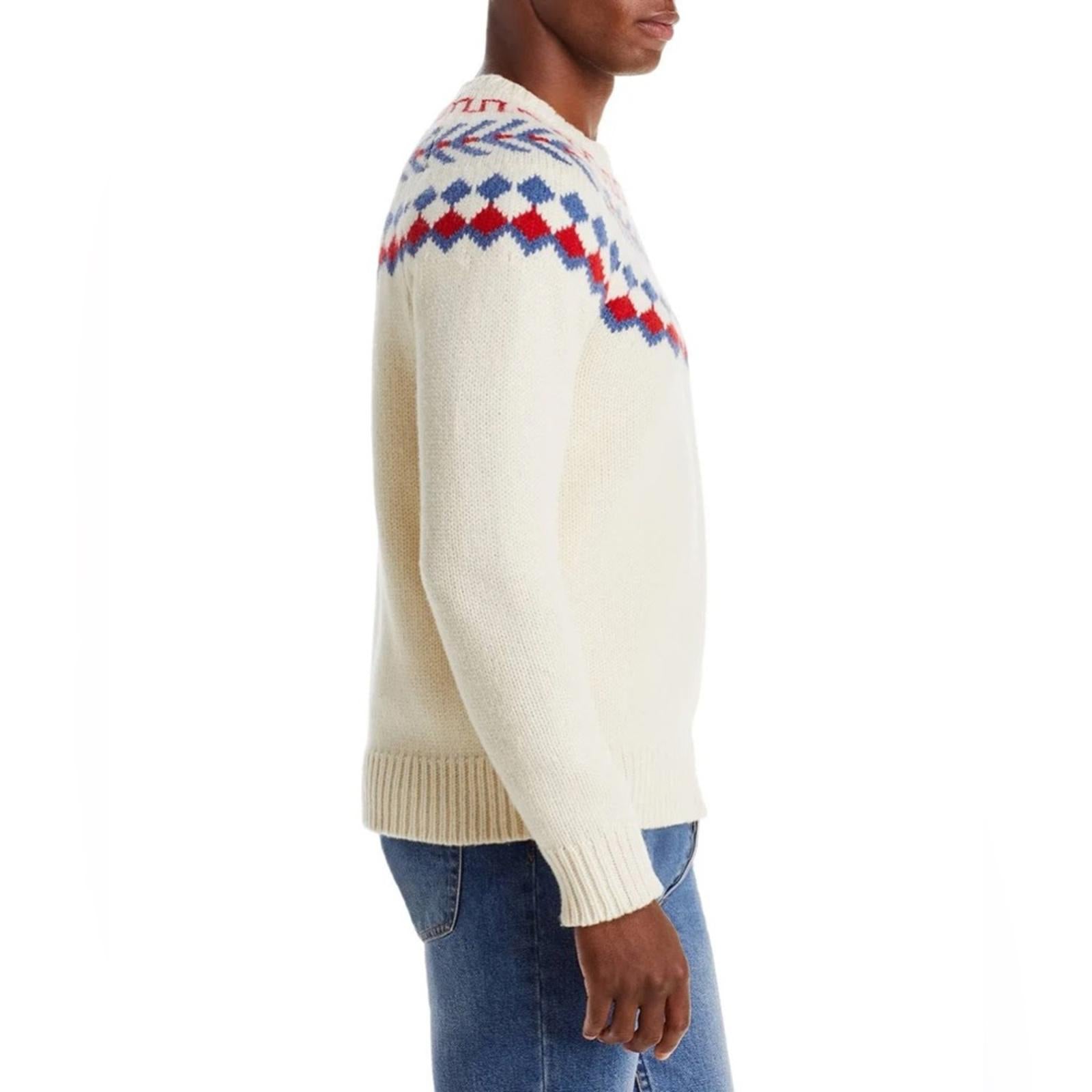 Bloomingdale's Wool Geo Stripe Regular Fit Crewneck Sweater, Size S New w/Tag