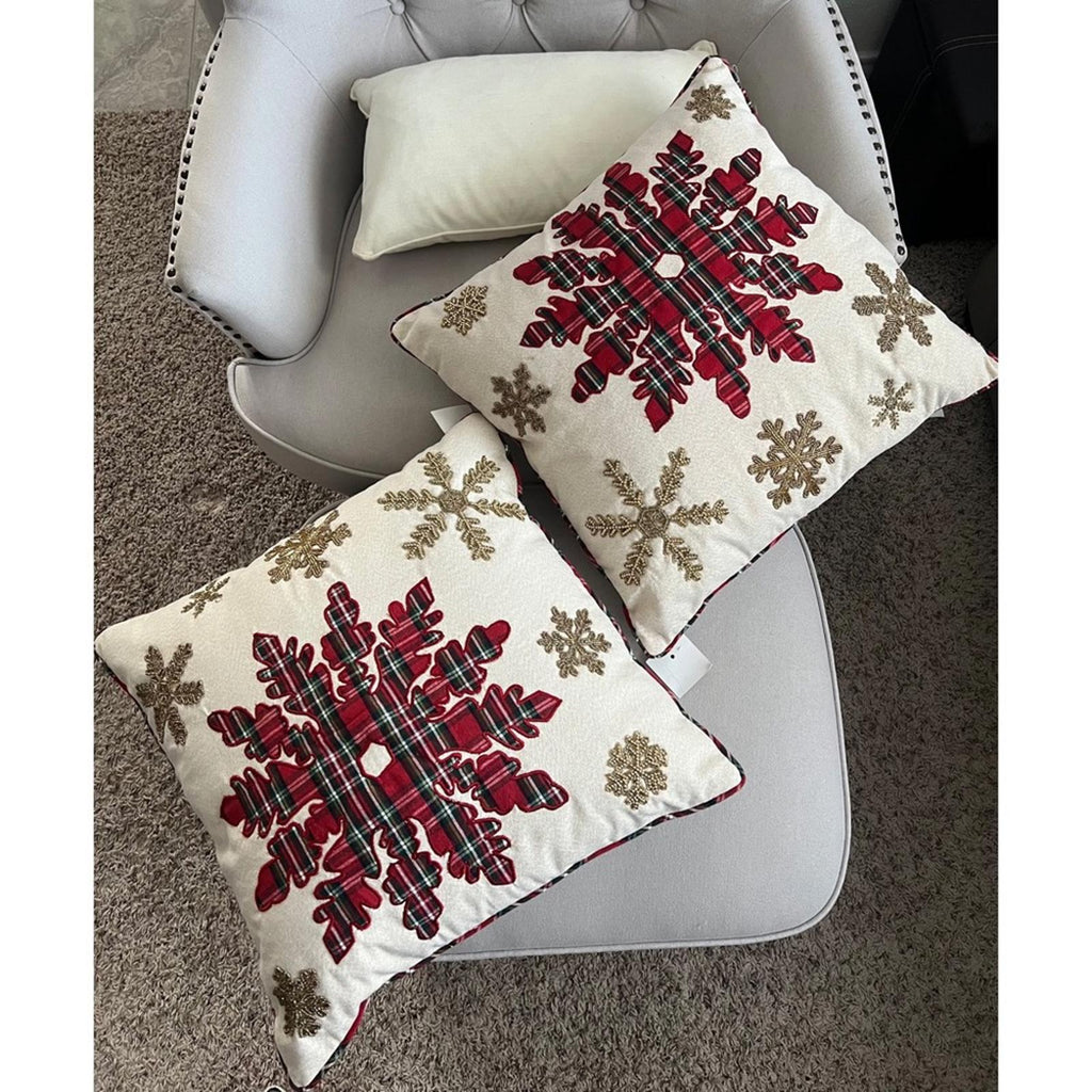 x2 Holiday Snowflake Decorative Pillows, Plaid & Beaded Retail $70