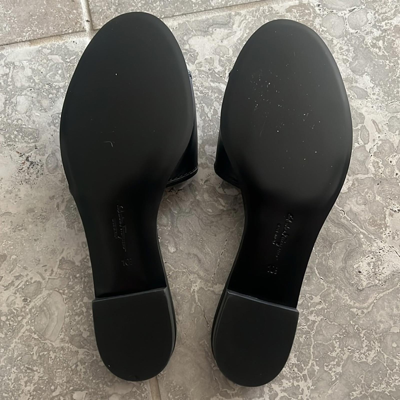 Salvatore Ferragamo Rhodes Slide Sandals in Black/Silver-Tone, NWT, Size 10.5