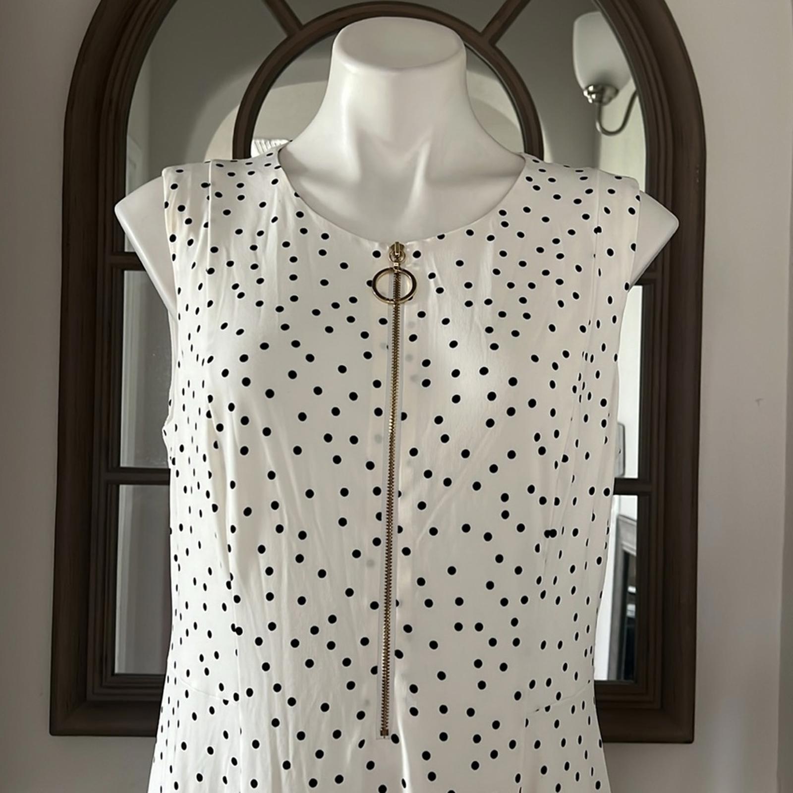 DKNY Polka Dot High Low Midi Dress in White & Black, Size 14, New w/Tag
