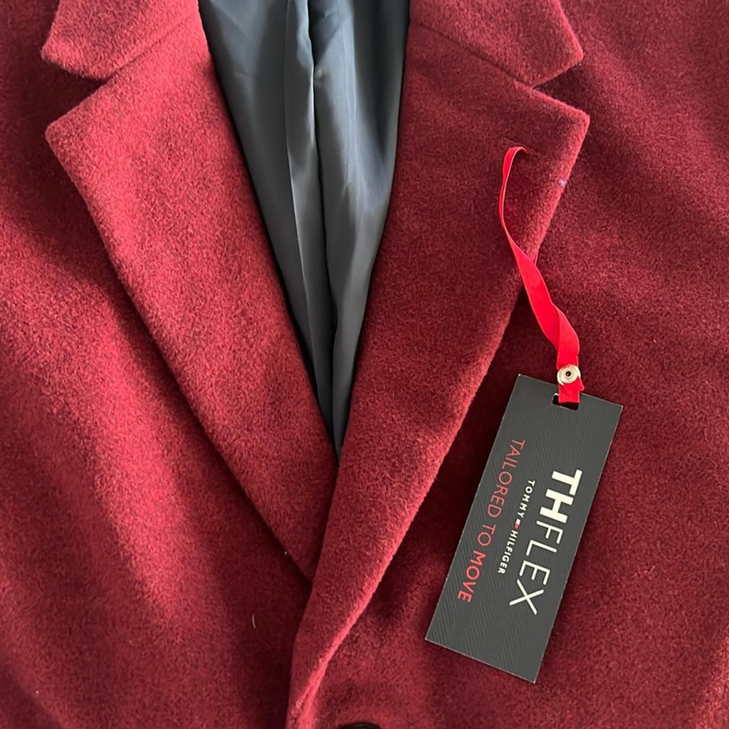 Tommy Hilfiger Addison Wool-Blend Trim Fit Overcoat in Red, Size 44 Short NEW