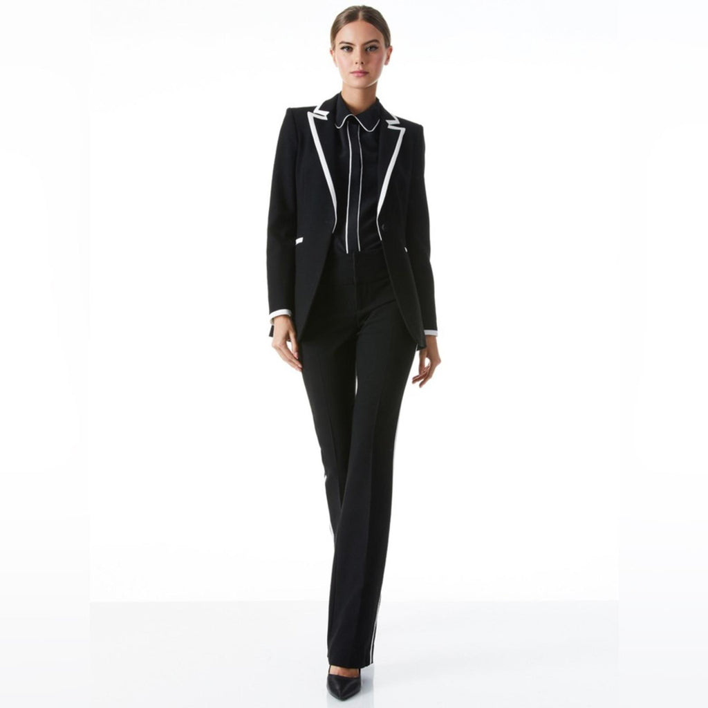 Alice + Olivia Breann Long Fitted Blazer with Piping, Black Size 4, New w/Tag