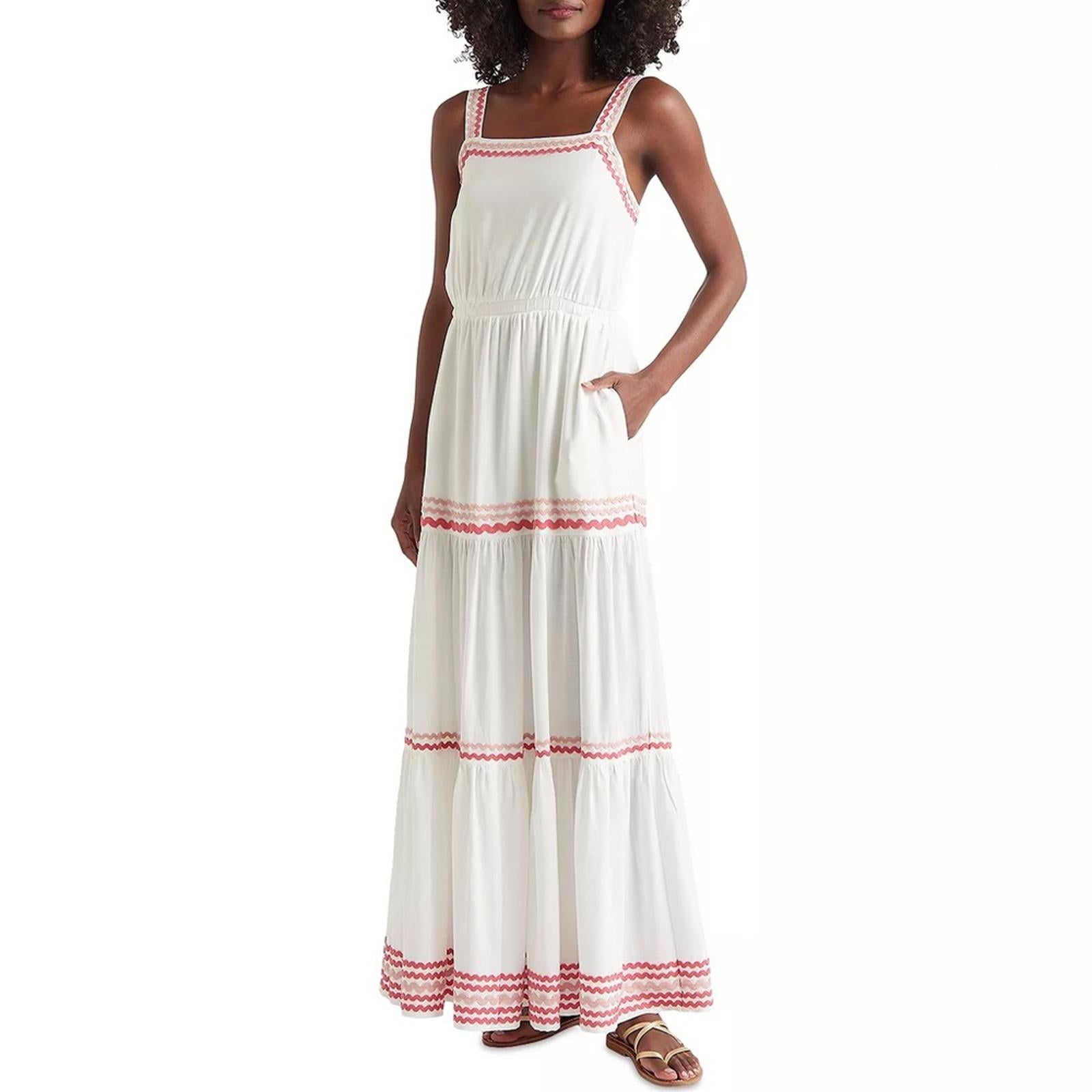 Splendid Riviera Rick Rack Maxi Dress, White Size L New w/Tag Retail $198