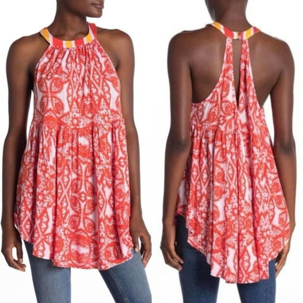 NEW Free People Halter Tunic, Linen Blend Top in Red Lavender Size S New w/Tag