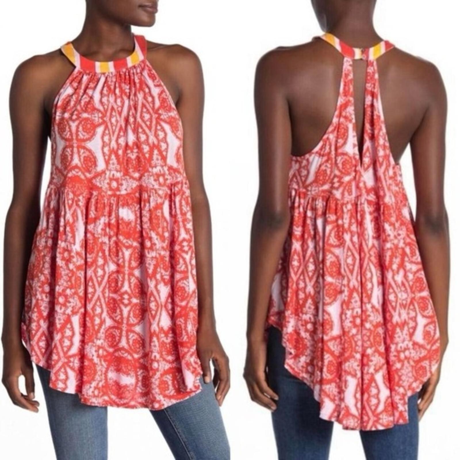 NEW Free People Halter Tunic, Linen Blend Top in Red Lavender Size S New w/Tag
