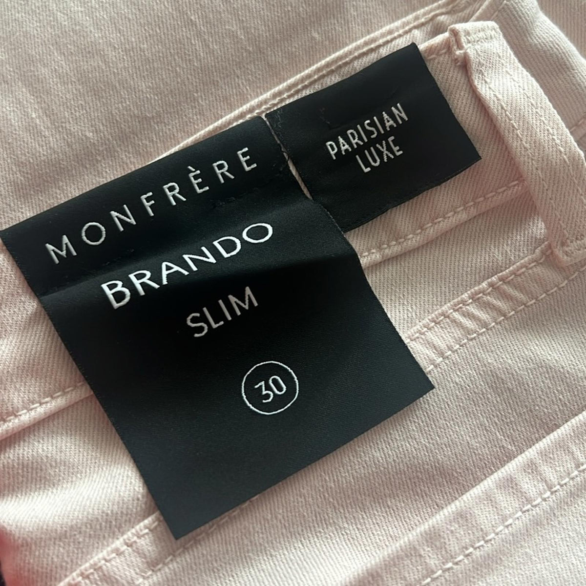Monfrère Brando Pastel Pink Parisian Luxe Mid-Rise Jeans, Size 30 New w/Tag $198