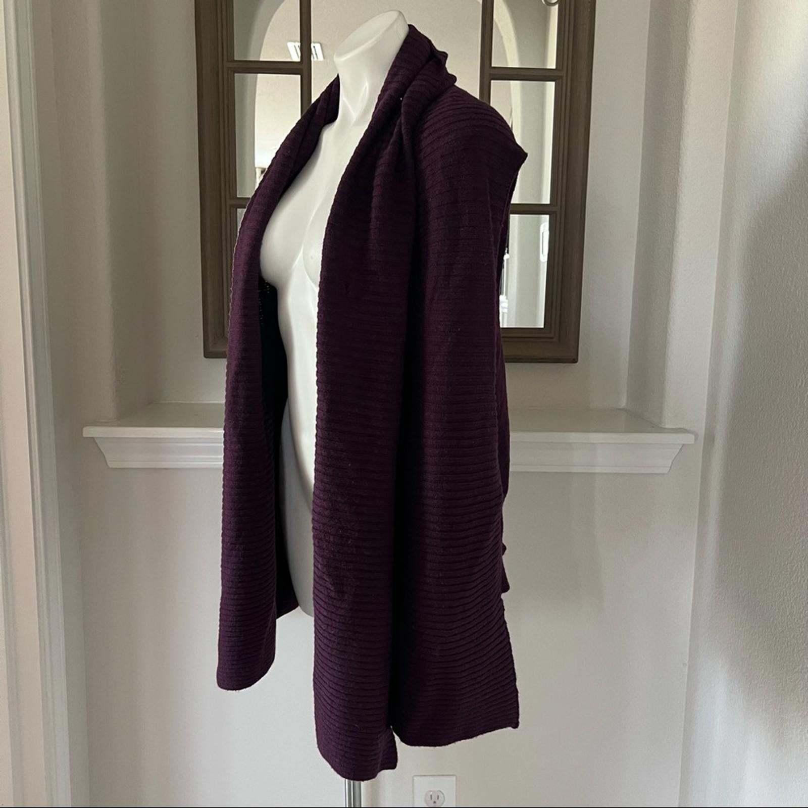 Donna Karan Wool Ribbed Kinit Cardigan in Purple, Size M/L New w/Tag