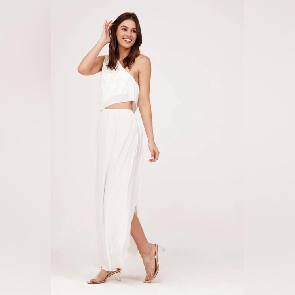MISA Neutral Calliope One-Shoulder Maxi Dress in White, NWT, Size XS