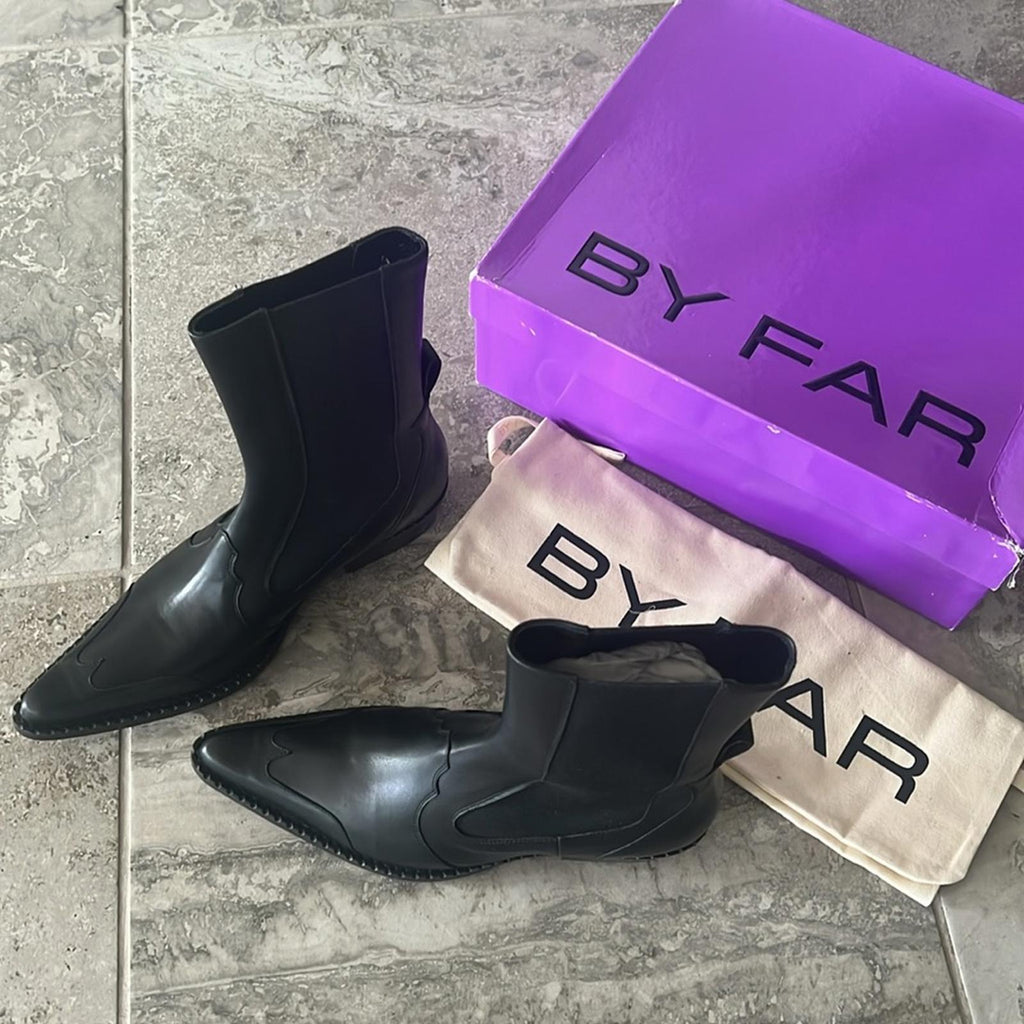 By Far Otis Chelsea Boots in Black Nappa Leather, Size 39 New in Box w/Dust Bag