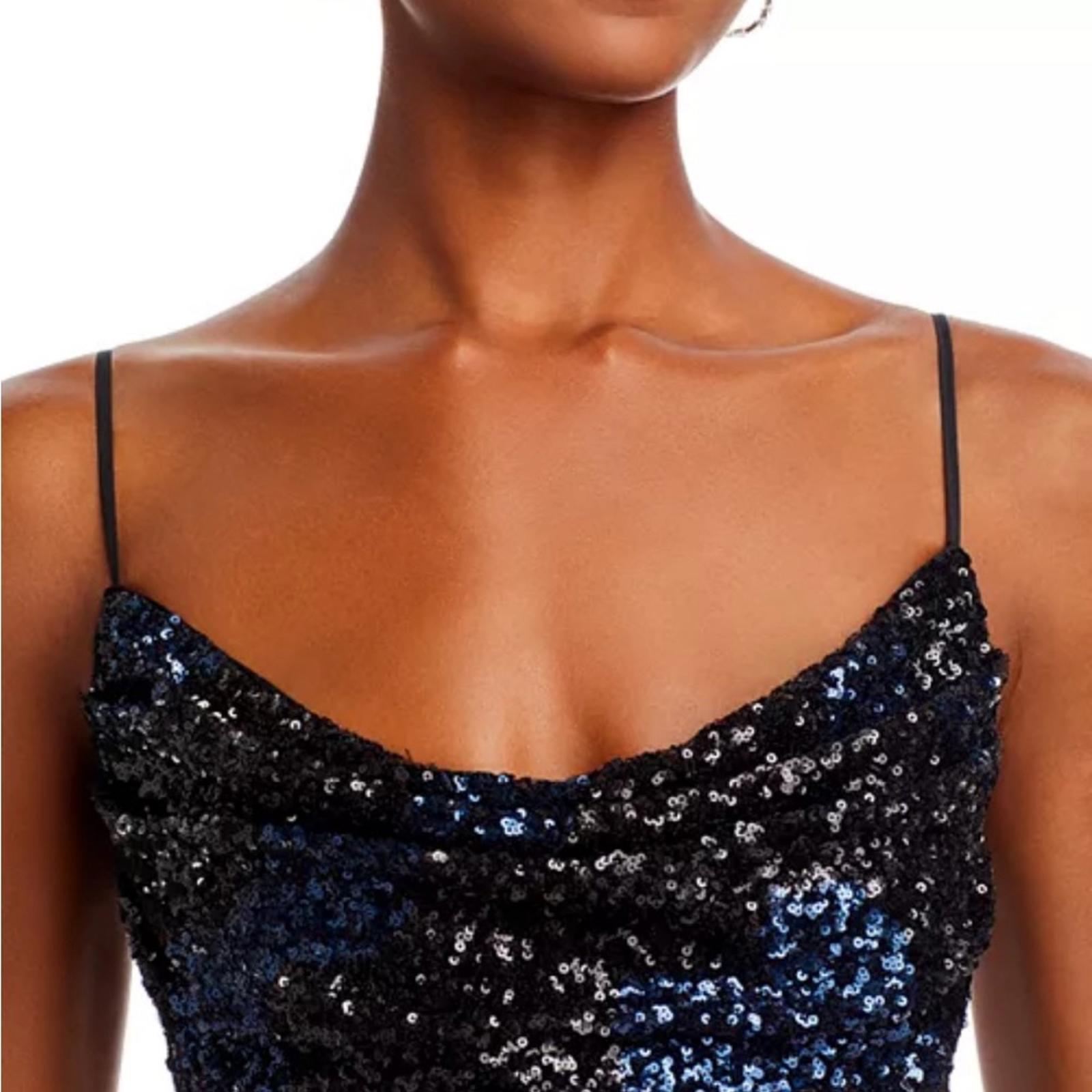 Halston Syrena Gown in Wave Sequined , Black/Navy Size 12 New w/Tag Retail $595