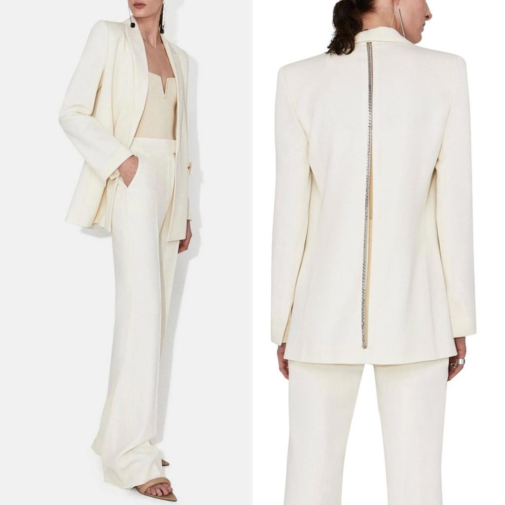 Galvan London Spinal Chain Embellished Blazer in Off White/Silver, NWT, Size 2