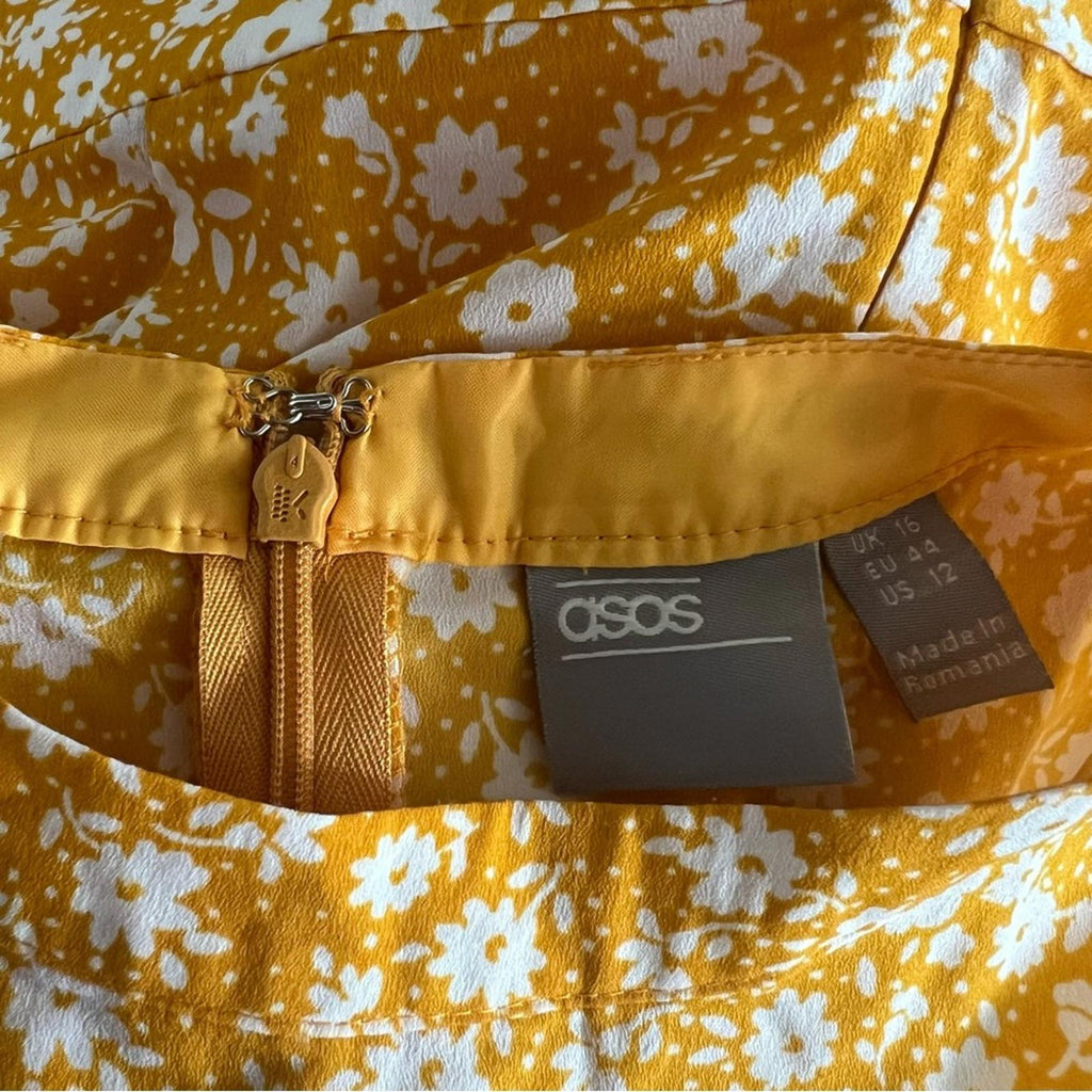 New ASOS Midi Tea Dress with Buttons, Mustard based Floral, Size US12, EU44