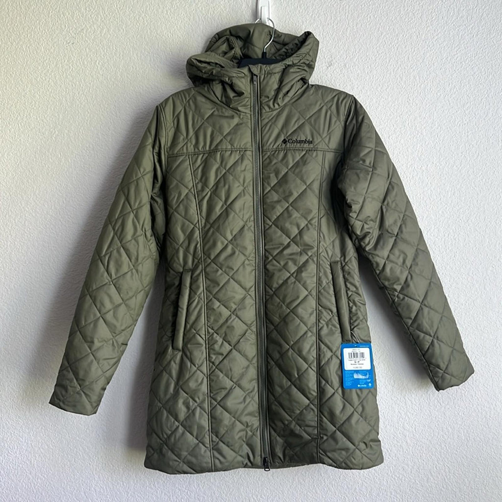Columbia Copper Crest Hooded Fleece-Lined Mid-Length Coat in Green, NWT, Size S