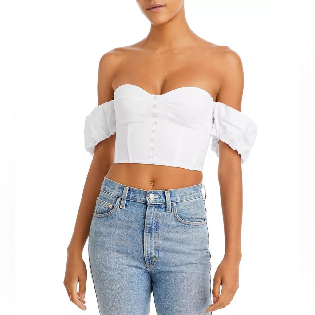 STAUD Revolve* Bouvier Crop Top in White, Size S New w/Tag Retail $245 SOLD OUT!