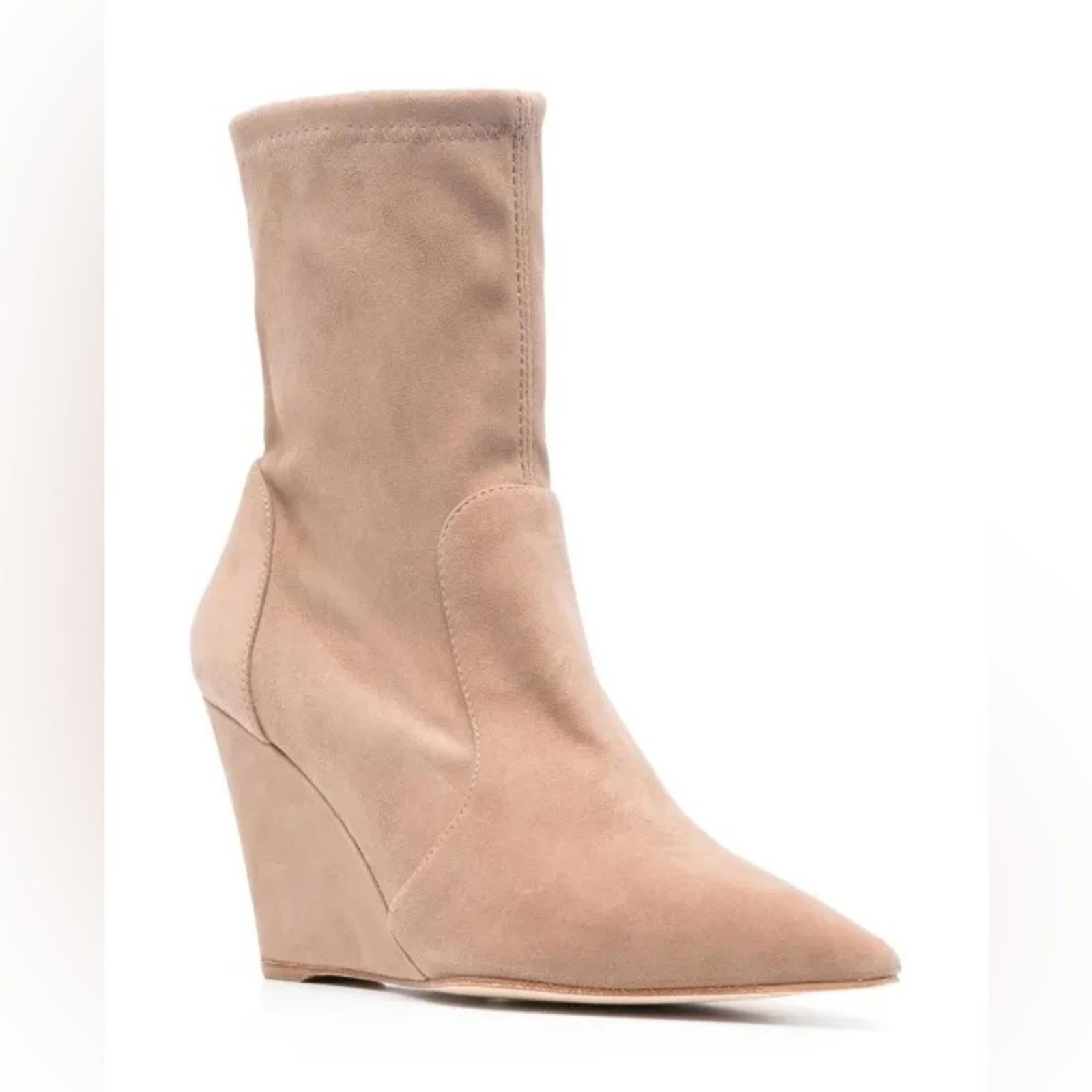Stuart Weitzman Stuart Concealed-Wedge Sock Bootie Cashmere Stretch, NWT, Size 8