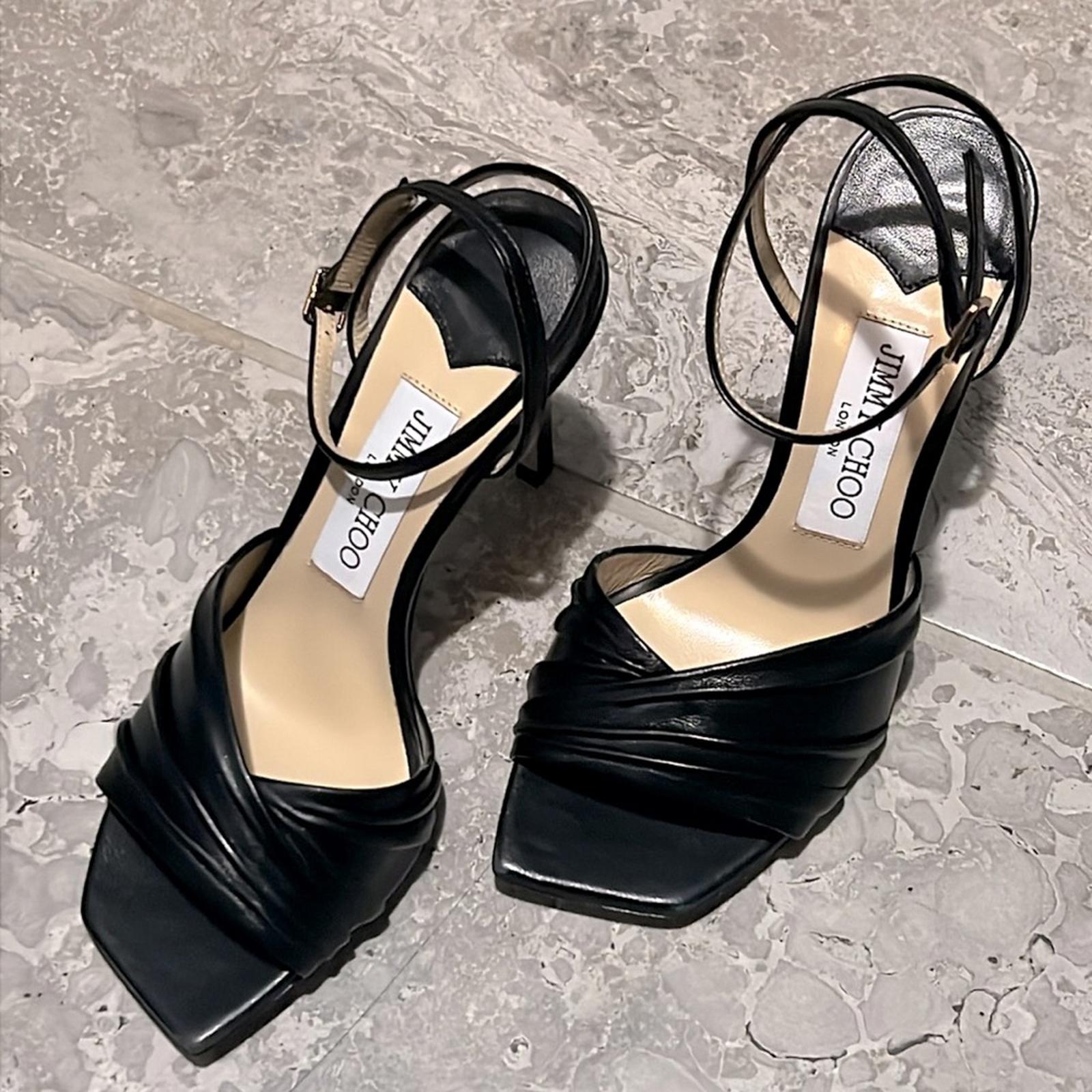 Jimmy Choo Basil Ankle Strap High Heel Black Sandals, Size 35 NEW in Box+DustBag