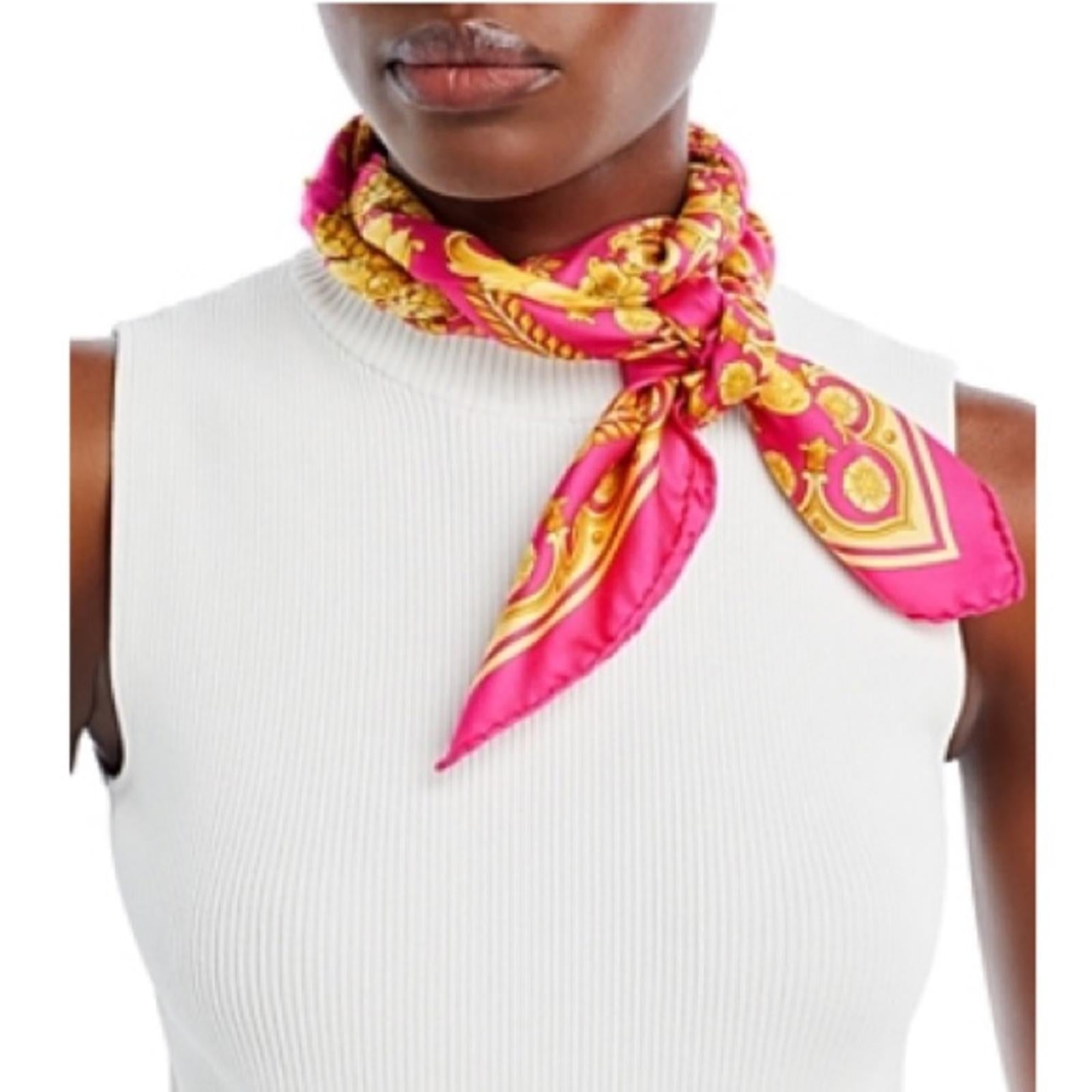 NEW Versace Barocco Print Silk Scarf Foulard, Pink/Gold  Size 36”x35” New $575