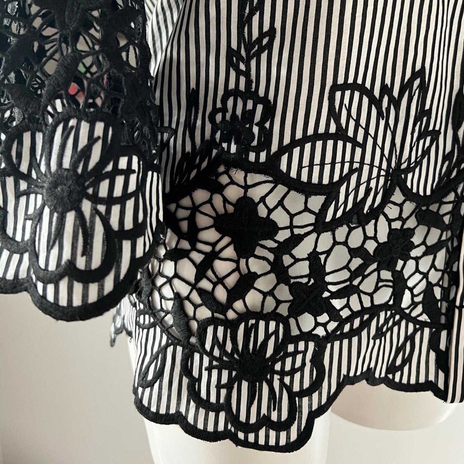 Ellie Tahari Clark Shirt Striped Lace Trim in Black & White New w/Tag $298